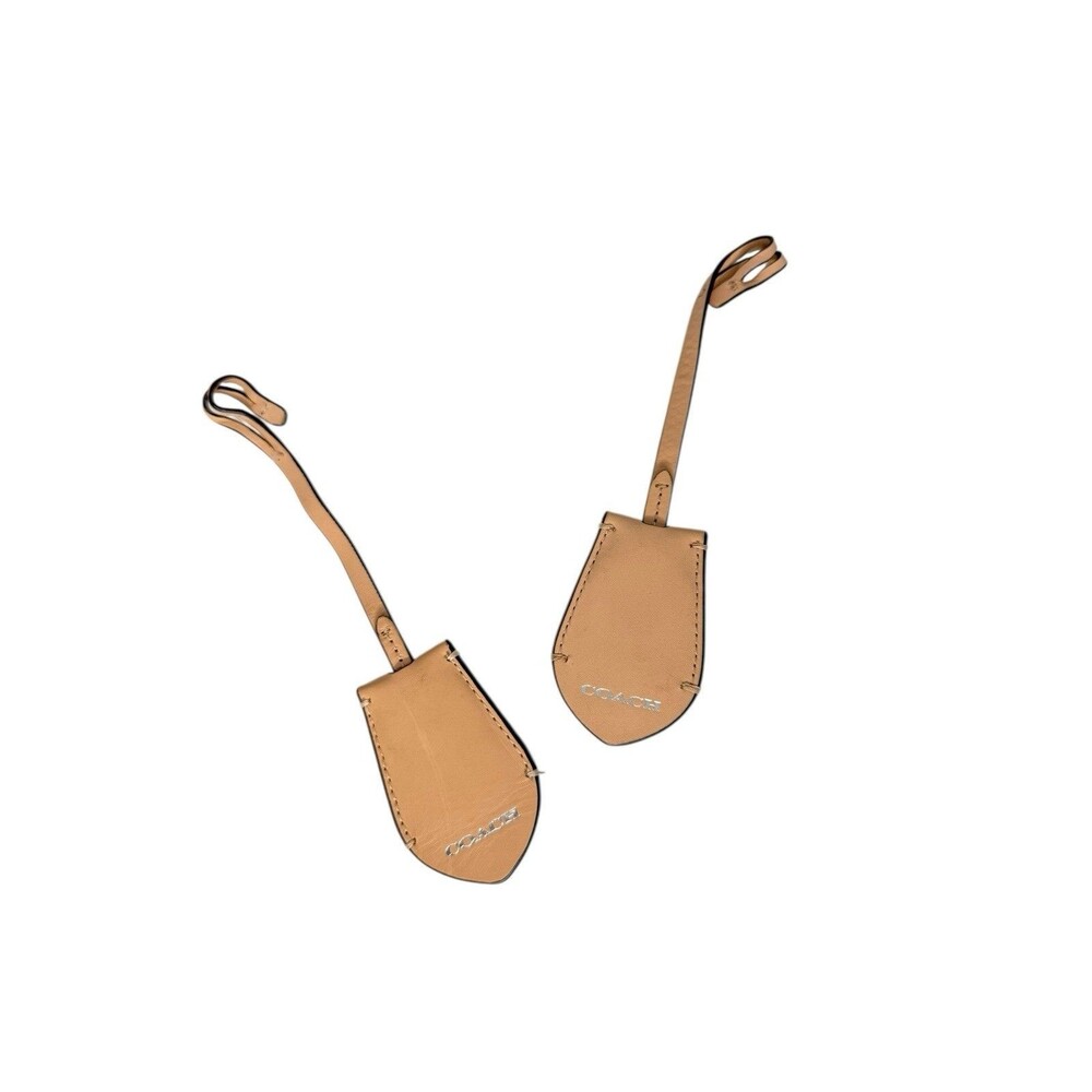 Set Of Two Coach Nude Beige Leather Replacement Hang Tag Fob 2.5" - Picture 2 of 4